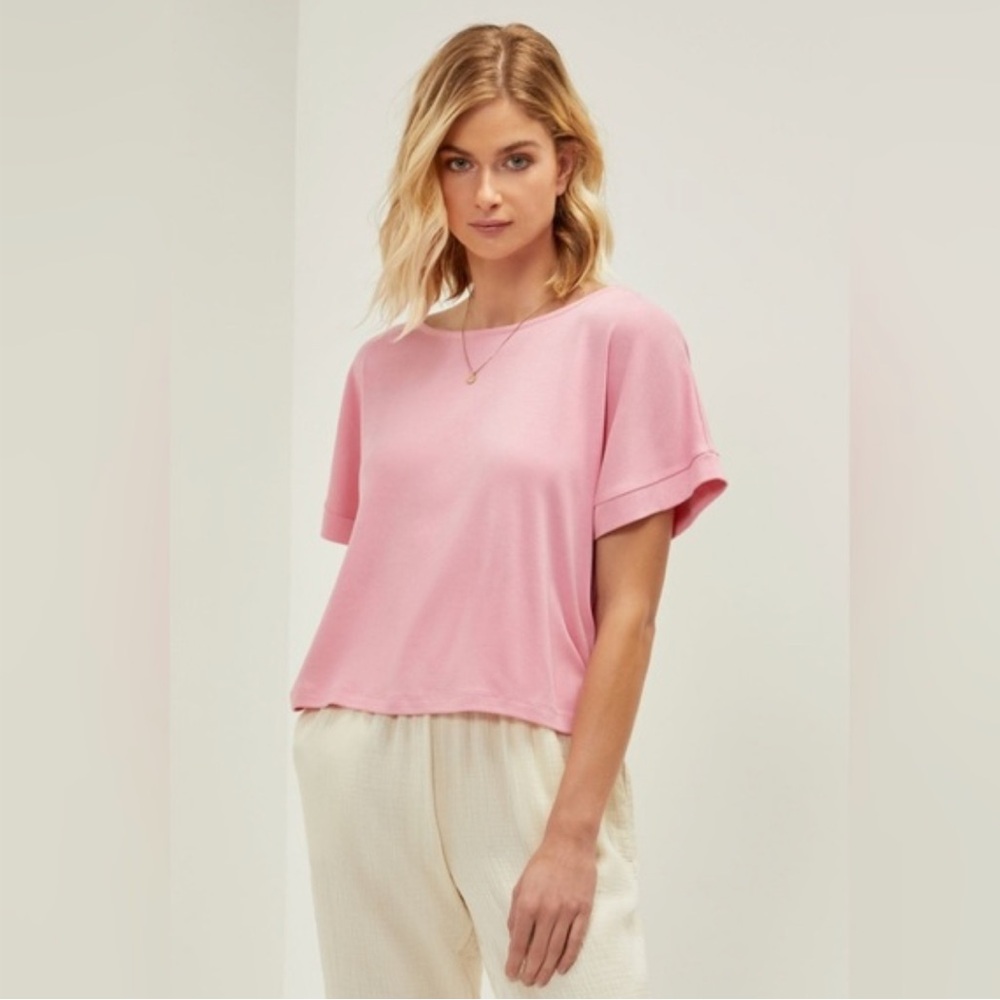 NWT Three Dots Boxy Crop Tee Size Large